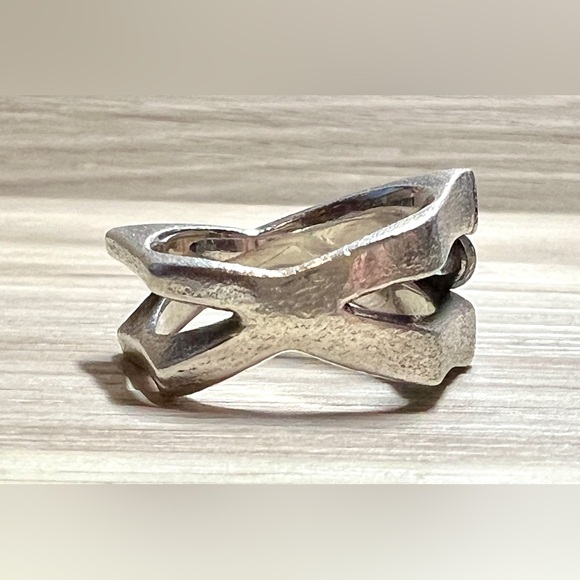 Jens Aagaard Sterling Silver & Gold CZ Abstract Split Shank Ring, Size 6 - Picture 4 of 10